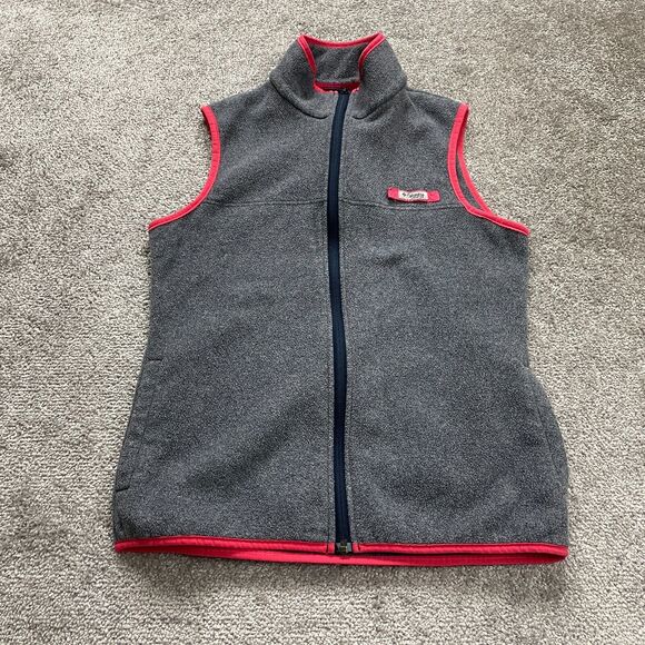 Columbia PFG Harborside Fleece Vest Womens Medium Gray Red Full Zip Outdoor Hike - Picture 1 of 11